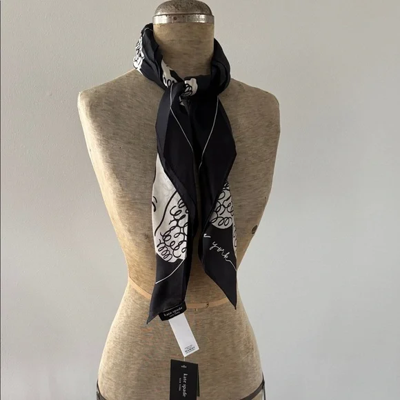 Kate Spade New York Black & White Poodles Silk Scarf ~30x30 NWT - Picture 7 of 7
